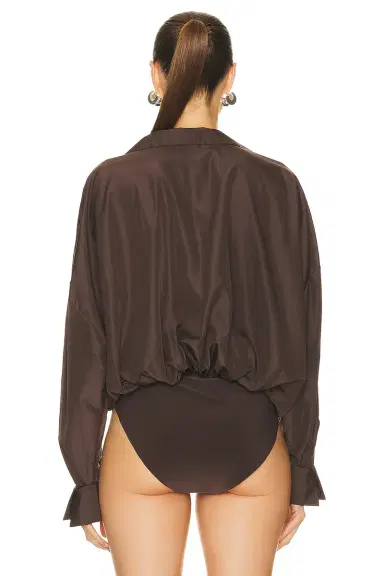 Norma Kamali Super Oversized Boyfriend Shirt Bodysuit | Thumbnail 4