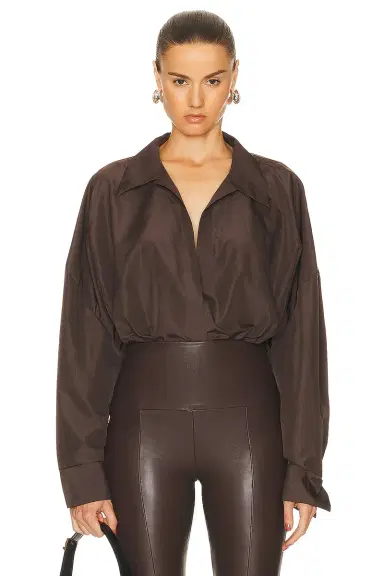 Norma Kamali Super Oversized Boyfriend Shirt Bodysuit | Thumbnail 1