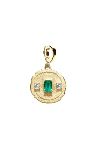 Azlee Trio Small Emerald Coin Charm | Thumbnail 1