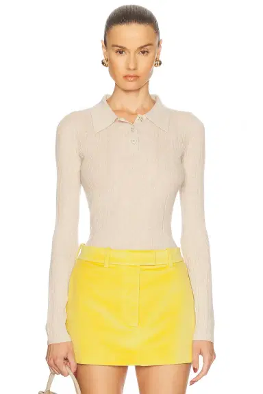 RENGGLI Cashmere Silk Rib Pointelle Knit Polo | Thumbnail 1 RENGGLI Cashmere Silk Rib Pointelle Knit Polo | Thumbnail 1