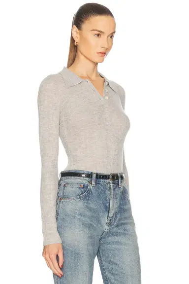 RENGGLI Cashmere Silk Rib Pointelle Knit Polo | Thumbnail 2