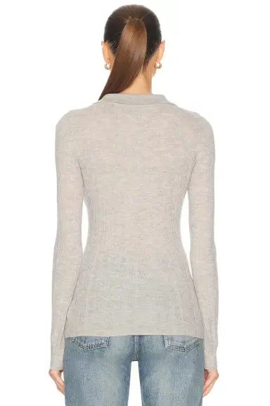 RENGGLI Cashmere Silk Rib Pointelle Knit Polo | Thumbnail 3