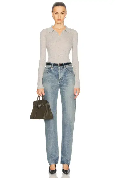 RENGGLI Cashmere Silk Rib Pointelle Knit Polo | Thumbnail 4