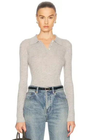 RENGGLI Cashmere Silk Rib Pointelle Knit Polo | Thumbnail 1