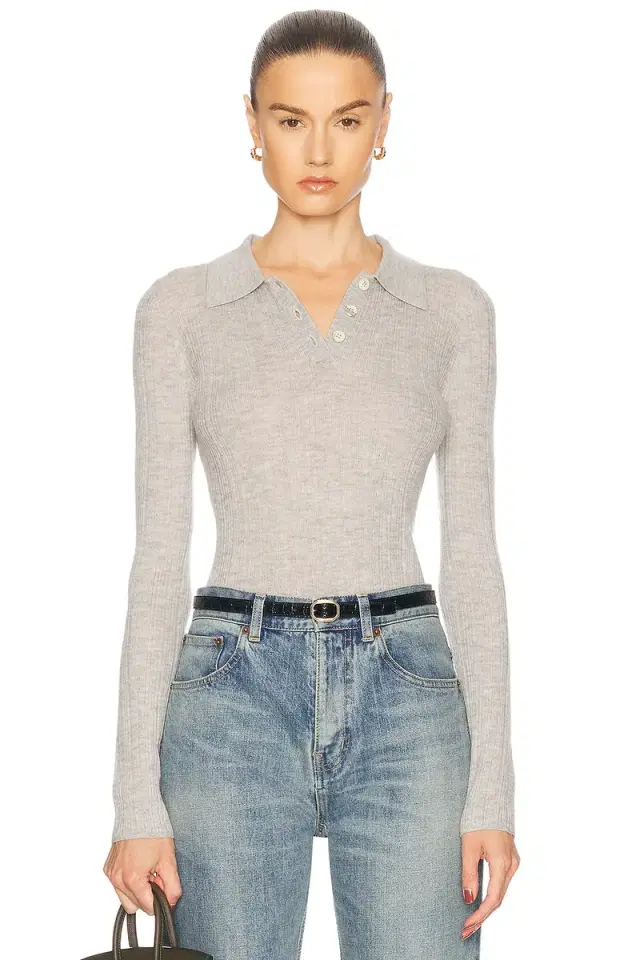 RENGGLI Cashmere Silk Rib Pointelle Knit Polo