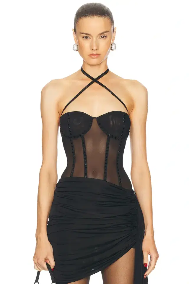Oseree Crystal Necklace Bodysuit