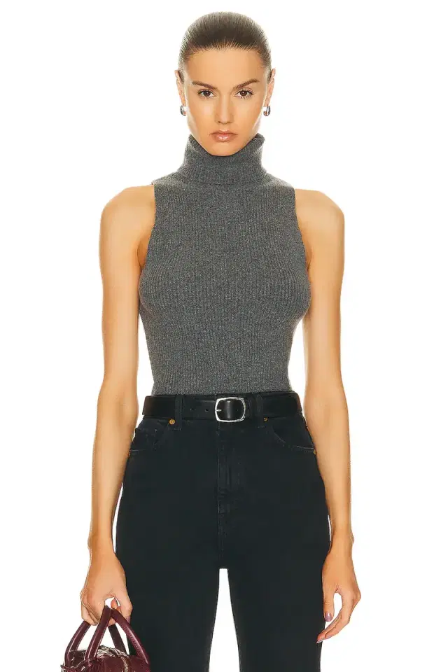 Enza Costa Rib Sleeveless Turtleneck Sweater