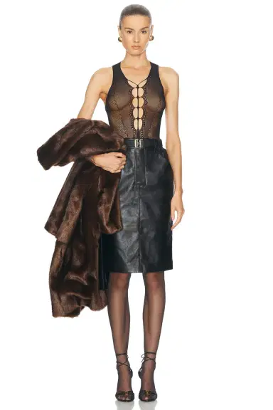 Saint Laurent Leather Midi Skirt | Thumbnail 5