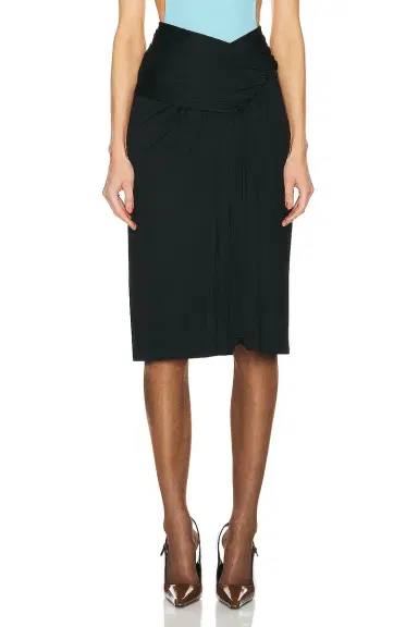 Saint Laurent Jersey Ruched Midi Skirt | Thumbnail 1 Saint Laurent Jersey Ruched Midi Skirt | Thumbnail 1
