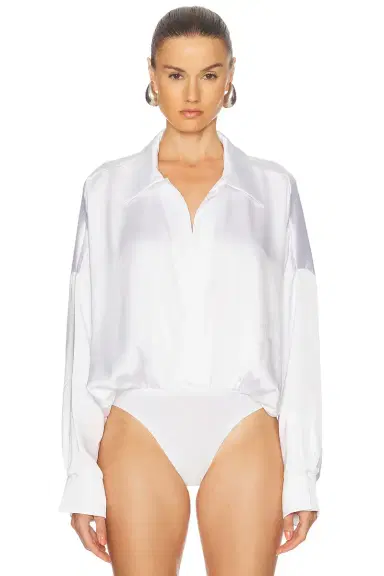 Norma Kamali Super Oversized Boyfriend Shirt Bodysuit | Thumbnail 2 Norma Kamali Super Oversized Boyfriend Shirt Bodysuit | Thumbnail 2