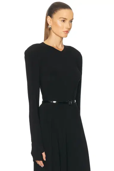Norma Kamali Long Sleeve Shoulder Pad V Neck Top | Thumbnail 2 Norma Kamali Long Sleeve Shoulder Pad V Neck Top | Thumbnail 2
