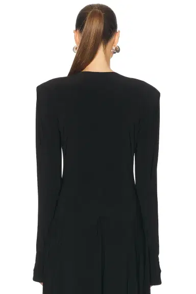 Norma Kamali Long Sleeve Shoulder Pad V Neck Top | Thumbnail 3 Norma Kamali Long Sleeve Shoulder Pad V Neck Top | Thumbnail 3
