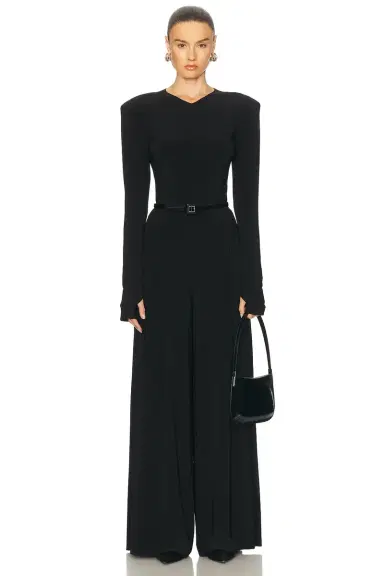 Norma Kamali Long Sleeve Shoulder Pad V Neck Top | Thumbnail 4 Norma Kamali Long Sleeve Shoulder Pad V Neck Top | Thumbnail 4