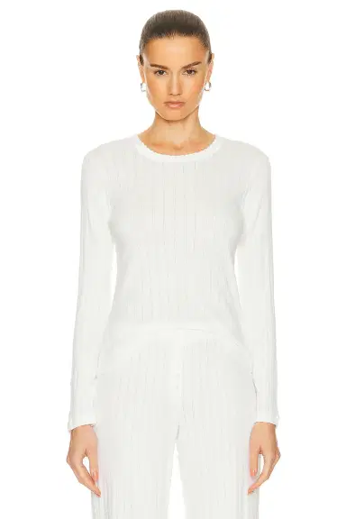 LESET Pointelle Slim Fit Long Sleeve Top | Thumbnail 1 LESET Pointelle Slim Fit Long Sleeve Top | Thumbnail 1
