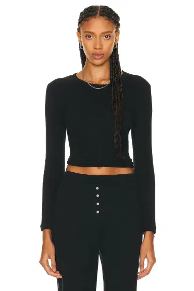 LESET Pointelle Slim Fit Long Sleeve Top | Thumbnail 1 LESET Pointelle Slim Fit Long Sleeve Top | Thumbnail 1