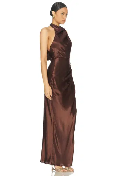 NICHOLAS Galilea High Neck Gold Trim Maxi Dress | Thumbnail 2