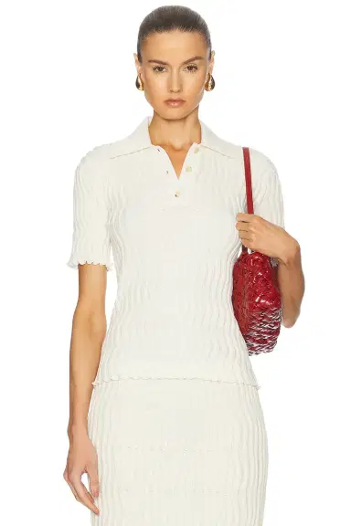 Bottega Veneta Rib Knit Polo Top | Thumbnail 1 Bottega Veneta Rib Knit Polo Top | Thumbnail 1