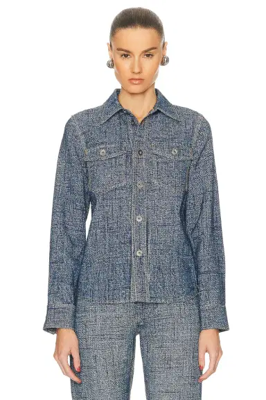 Bottega Veneta Enlarged Textured Denim Printed Shirt | Thumbnail 1 Bottega Veneta Enlarged Textured Denim Printed Shirt | Thumbnail 1
