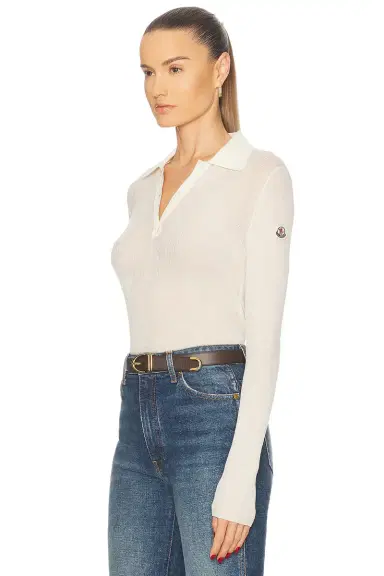Moncler Long Sleeve Sheer Polo Top | Thumbnail 2