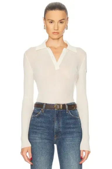 Moncler Long Sleeve Sheer Polo Top | Thumbnail 1