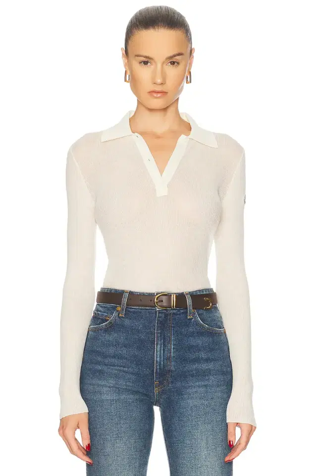 Moncler Long Sleeve Sheer Polo Top
