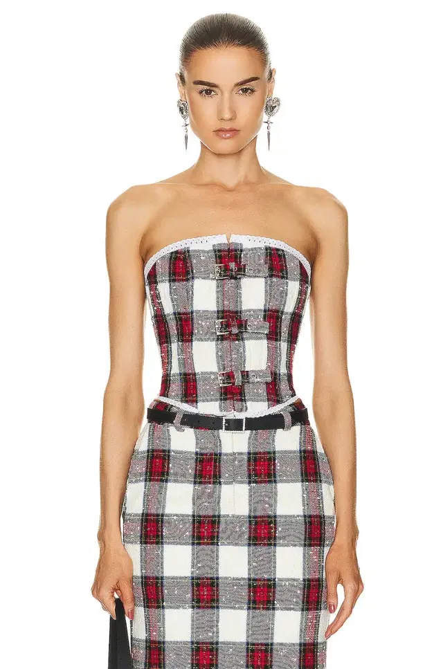 Checked Bustier Top