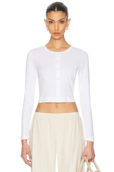 LESET Pointelle Crop Cardigan | Thumbnail 1 LESET Pointelle Crop Cardigan | Thumbnail 1