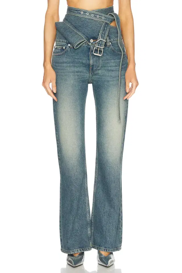 Wrap Belt Bootcut Leg Jeans