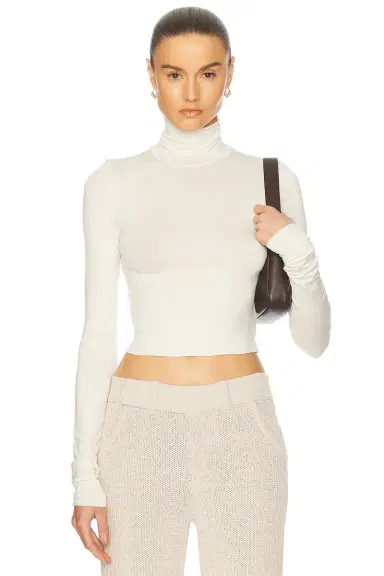 ÉTERNE Cropped Fitted Turtleneck Soft JerseyTop | Thumbnail 1 ÉTERNE Cropped Fitted Turtleneck Soft JerseyTop | Thumbnail 1
