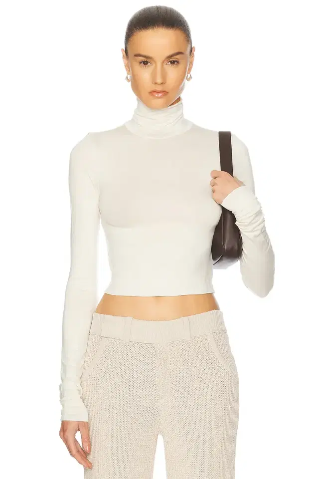 Eterne Cropped Fitted Turtleneck Soft JerseyTop