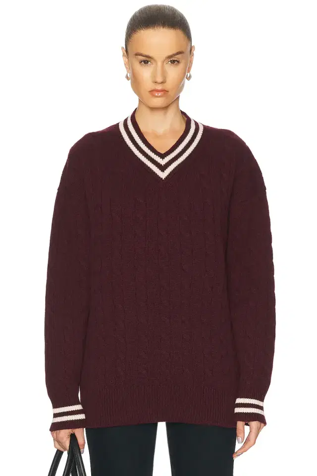 Daughter Slouchy Cricket V-Neck Cable Sweater