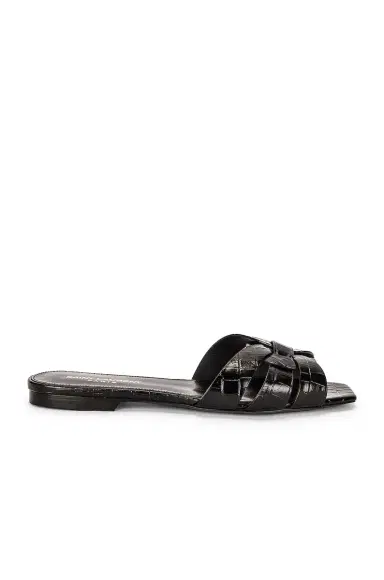 Saint Laurent Tribute Nu Pieds Embossed Croc Flat Sandals | Thumbnail 1 Saint Laurent Tribute Nu Pieds Embossed Croc Flat Sandals | Thumbnail 1
