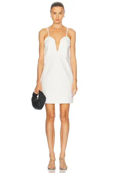 ADRIANA DEGREAS Solid Inamorata Deep V Mini Dress | Thumbnail 1