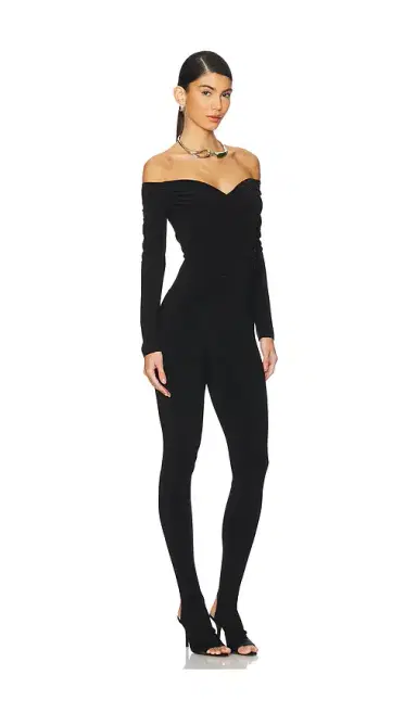 Norma Kamali Off Shoulder Sweetheart Catsuit With Footie | Thumbnail 2 Norma Kamali Off Shoulder Sweetheart Catsuit With Footie | Thumbnail 2