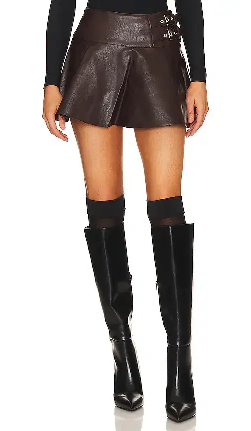 WeWoreWhat Faux Leather Buckle Mini Skort