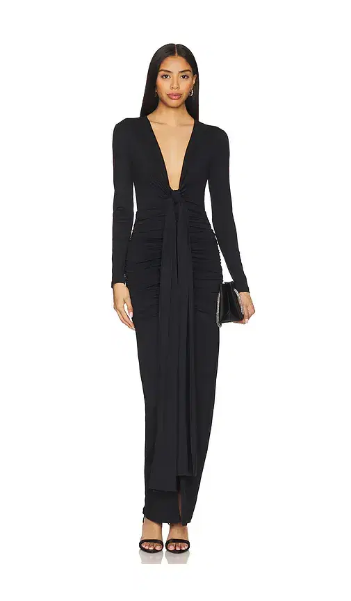 Susana Monaco Tie Gathered Long Sleeve Dress
