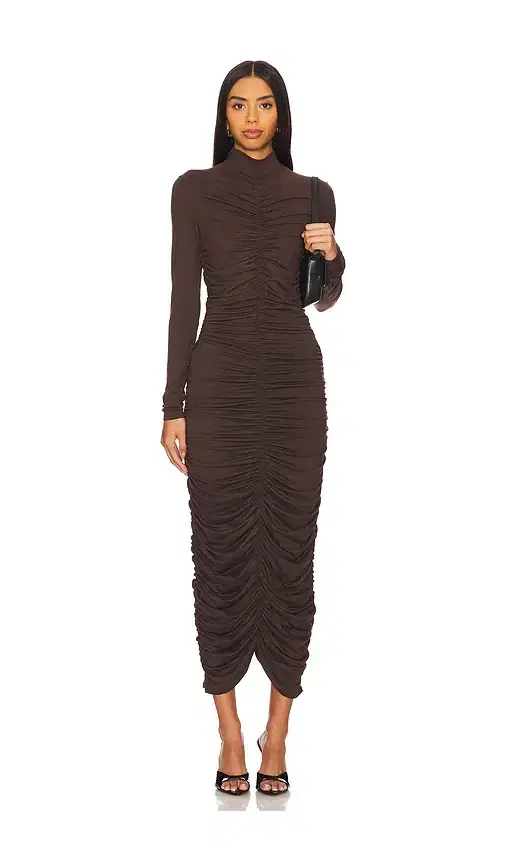 susana monaco Mock Gathered Long Sleeve Dress