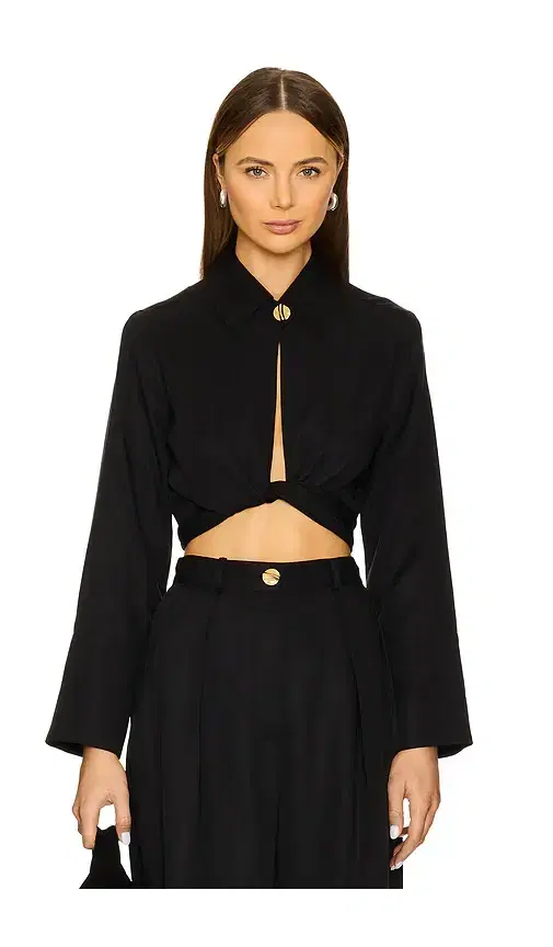 MATTHEW BRUCH Collared Long Sleeve Wrap Top