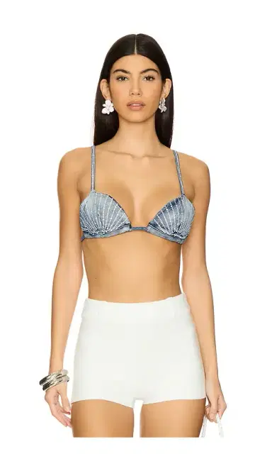 Agua Bendita Lolita Denim Silver Bikini Top | Thumbnail 1