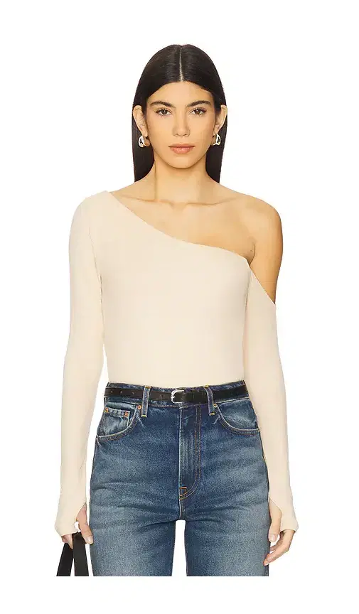 Magdaleno Long Sleeve Asymmetrical Fitted Cold Shoulder Top