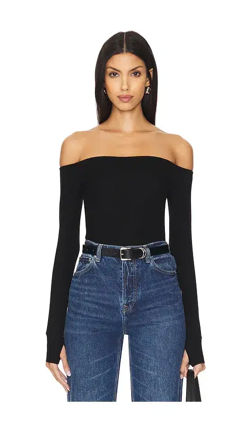 Michael Lauren Lanny Off Shoulder Long Sleeve Top Double Layered Top
