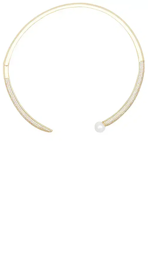 Pave X Pearl Open Collar Choker Necklace