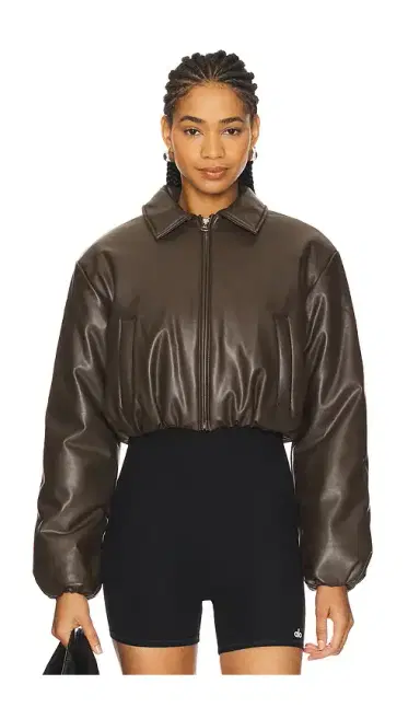 alo Faux Leather Cropped Premier Bomber Jacket | Thumbnail 2