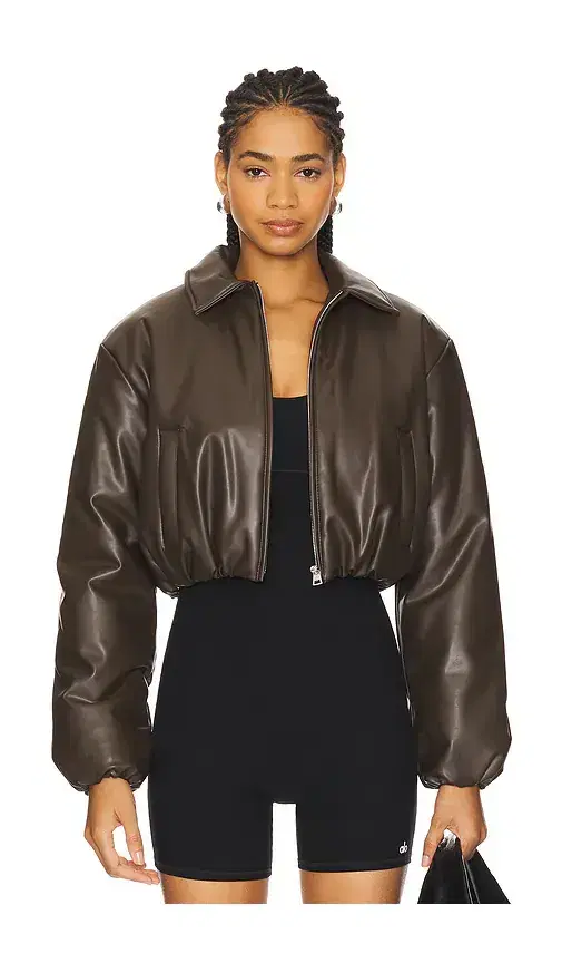 Faux Leather Cropped Premier Bomber Jacket