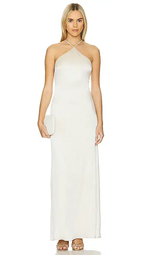 Line & Dot Glossy Halter Maxi Dress