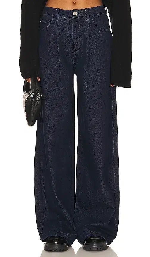 High Rise Pleated Wide Leg Jeans