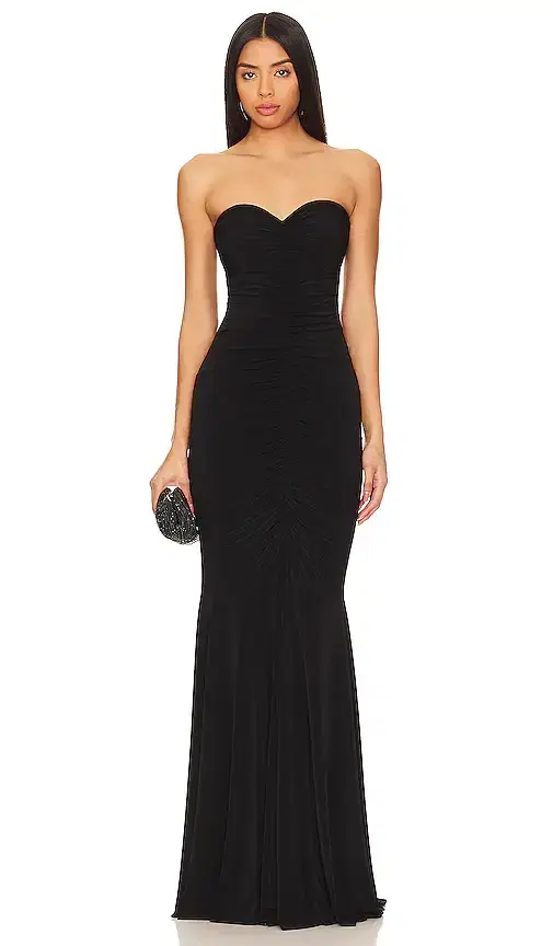 Norma Kamali Strapless Shirred Front Fishtail Gown