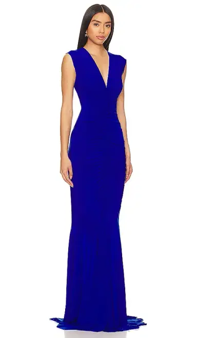 Norma Kamali Sleeveless Deep V Neck Shirred Front Fishtail Gown | Thumbnail 2