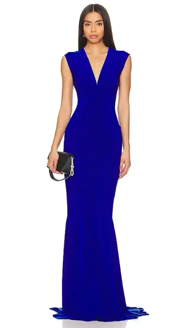 Norma Kamali Sleeveless Deep V Neck Shirred Front Fishtail Gown | Thumbnail 1
