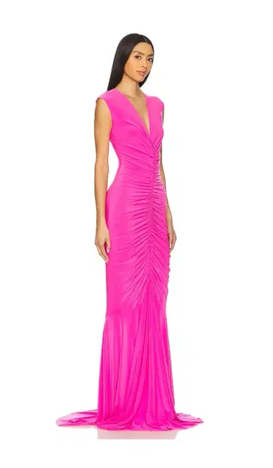 Norma Kamali x REVOLVE Sleeveless Deep V Neck Shirred Front Fishtail Gown | Thumbnail 2